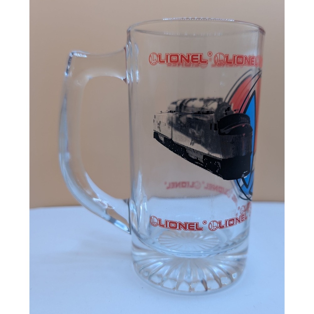 Vintage Lionel Trains Glass Beer Mug Steam Locomotive Logo Tankard Clear Red